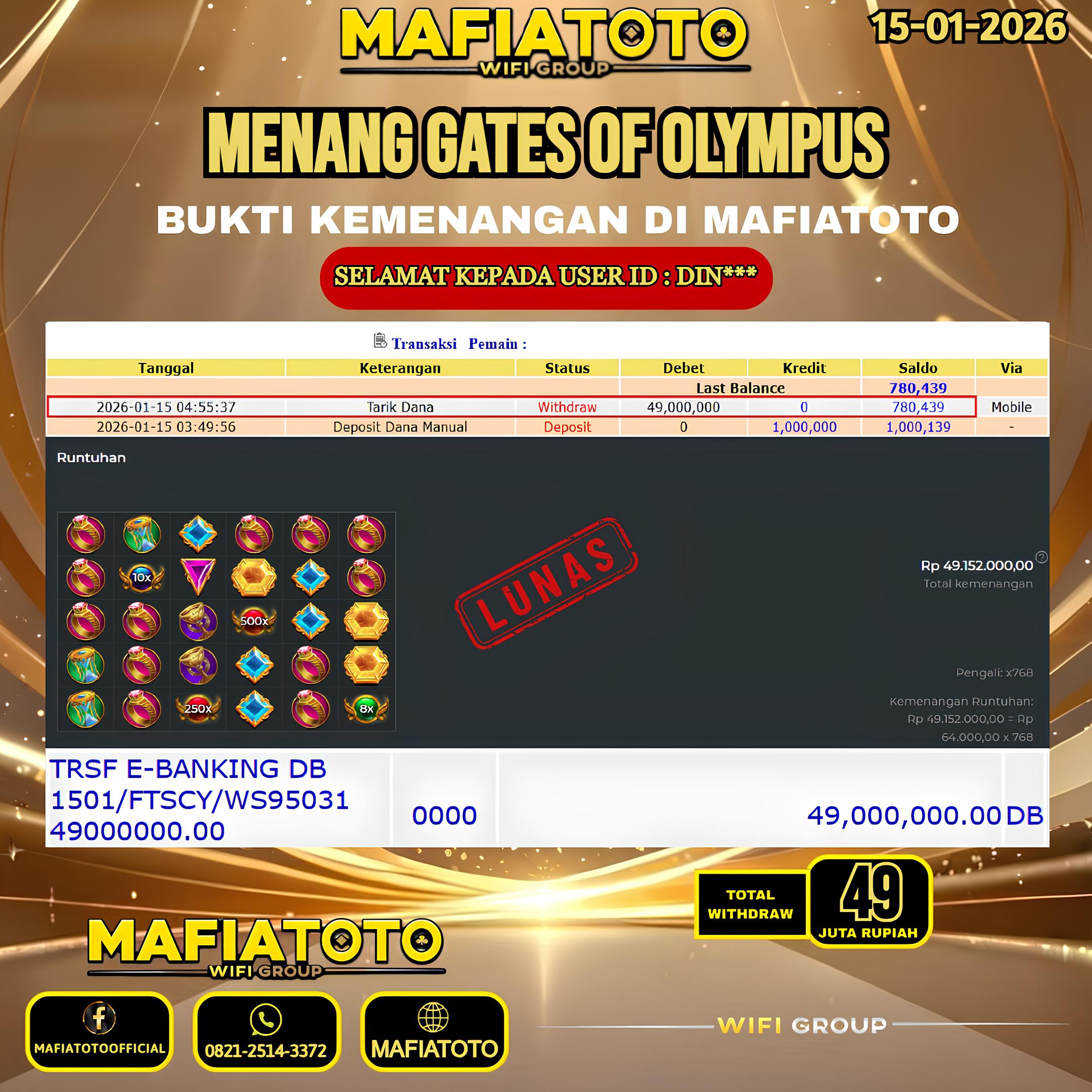 MAFIATOTO JACKPOT SLOT GATES OF OLYMPUS RP.49.000.000 - LUNAS ID : DIN***